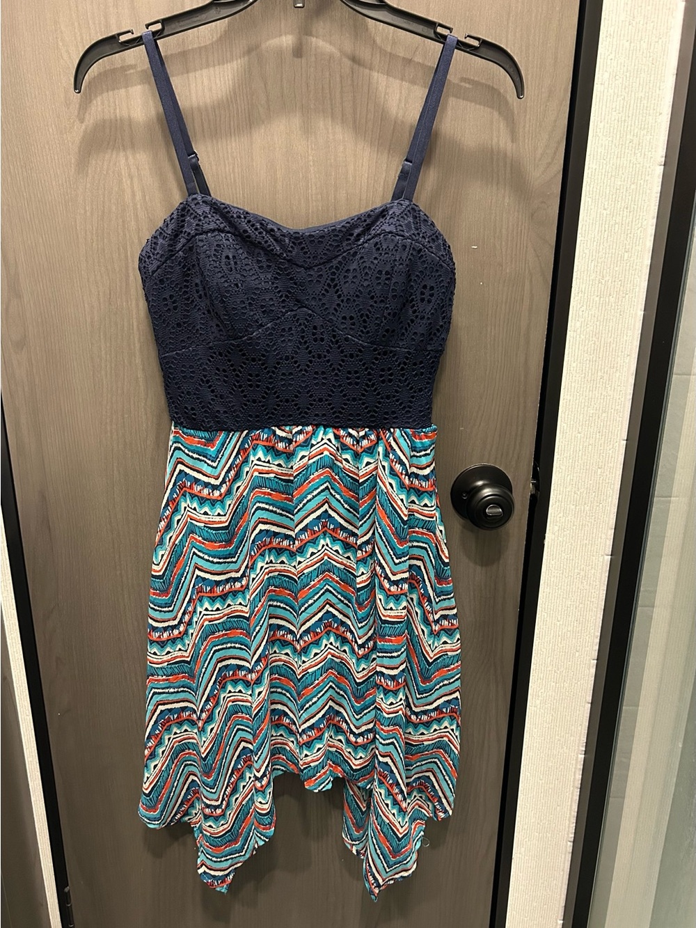Lily Rose Navy Crochet Bodice Chevron Sundress